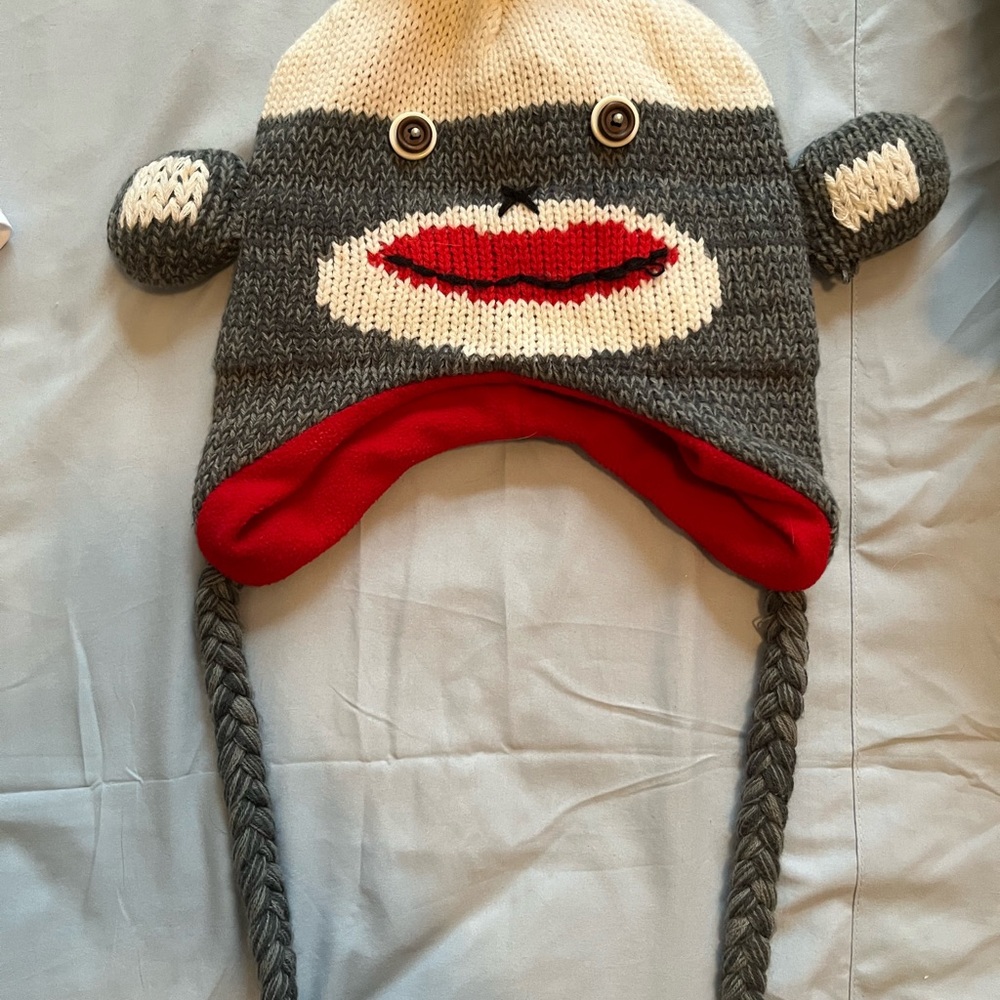 Arizona Jean Company Sock Monkey Hat - Cream, Gray, and Red